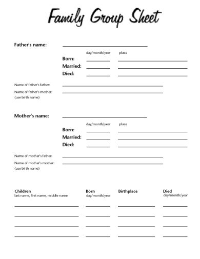 Family Group Sheet Template Example 10