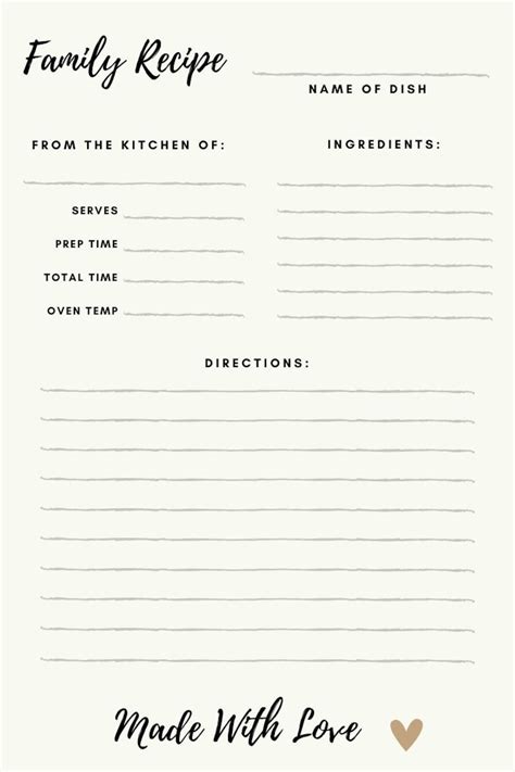 Family Recipe Book Template