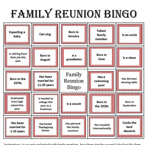 Family Reunion Bingo Card Images