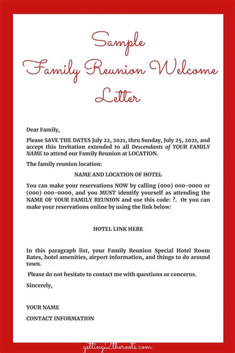 Example of a Family Reunion Letter Template