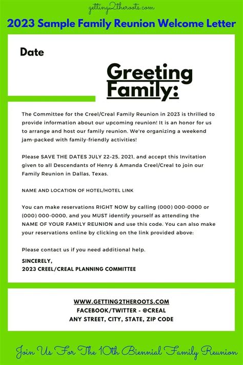 Example of a Family Reunion Letter Template