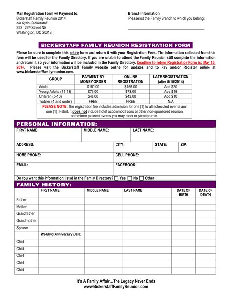 Family Reunion Registration Form Example