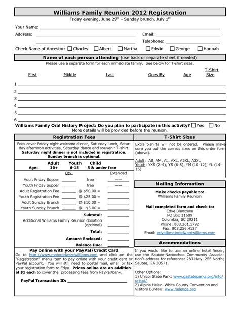 Family Reunion Registration Form Template 4