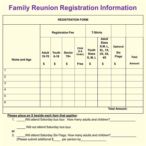 Family Reunion Registration Form Template 7