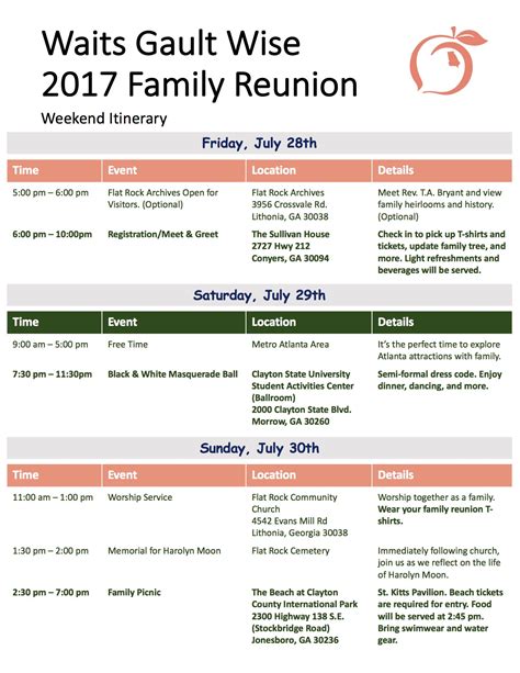 Family Reunion Schedule Template