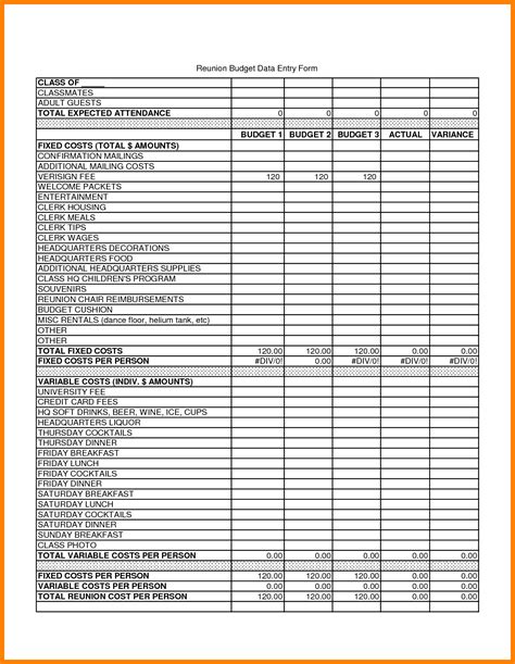 Family Reunion Template Excel