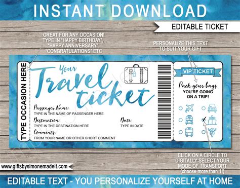 Family surprise trip ticket template