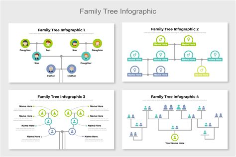 A family tree infographic template with a statistics-based design