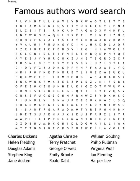 Famous authors word search