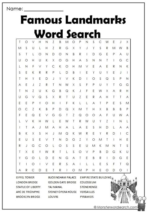 Famous landmarks word search