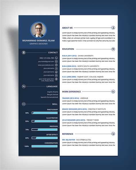 Fancy Resume Template PSD Design