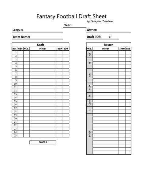 Fantasy Football Draft Excel Spreadsheets