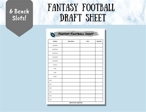 Fantasy Football Draft Sheet Excel Template