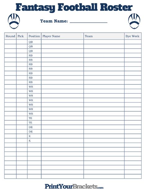 Fantasy Football Draft Template 1