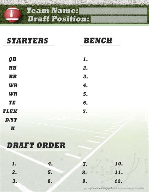 Fantasy Football Roster Cheat Sheet Template