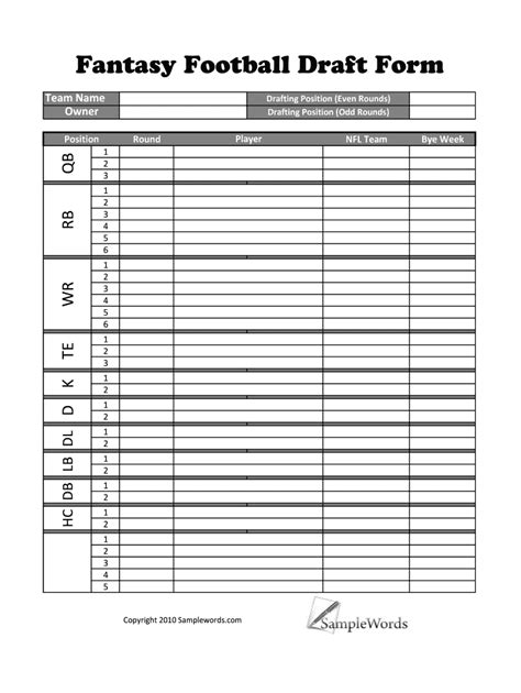 Fantasy Football Roster Management Template