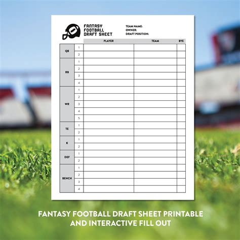 Fantasy football roster worksheet example