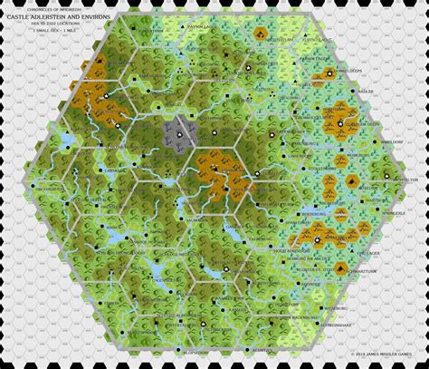 A fantasy-themed hex grid printable