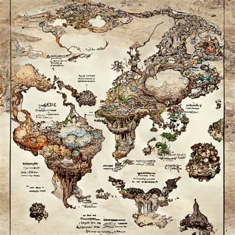 Fantasy world map with continents and oceans