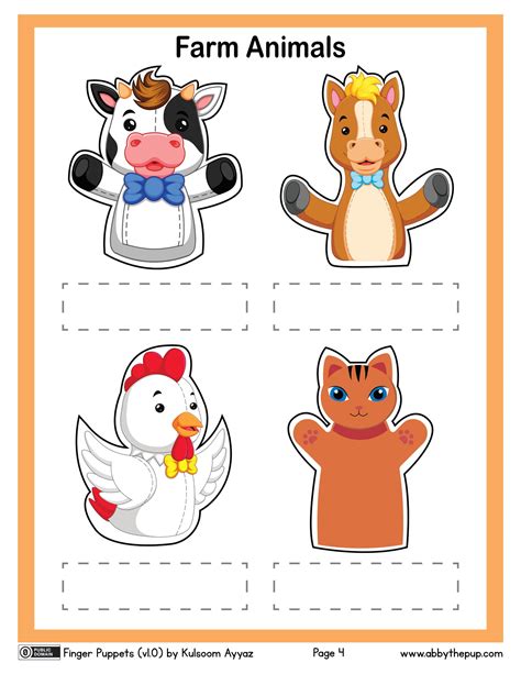 Farm animal finger puppet templates