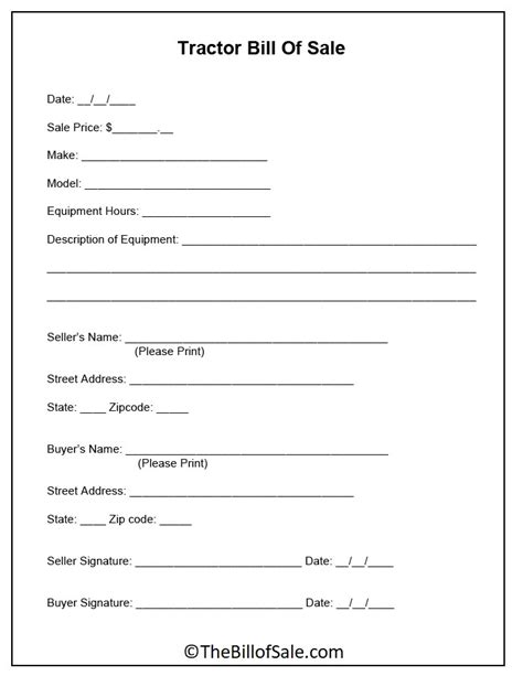 Farm Equipment Bill of Sale Template Document