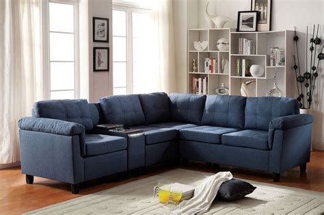 Farmhouse Navy Blue Sectional in a Rustic Living Room