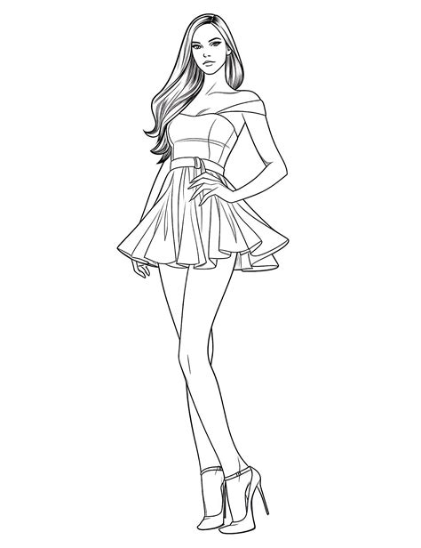 Fashion coloring page with intricate details and shapes