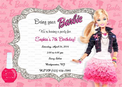 A beautiful fashionista Barbie invitation template