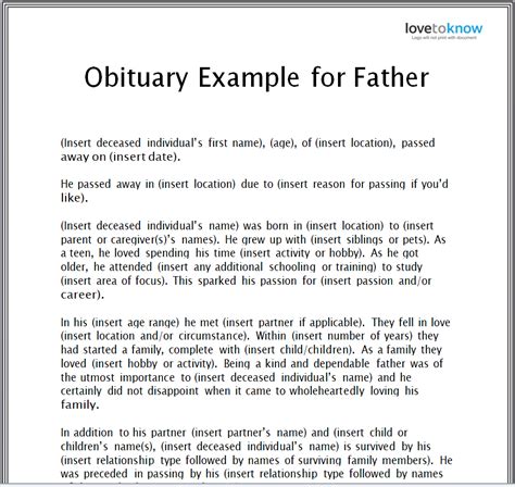 Example of a Father Death Notice with a Story