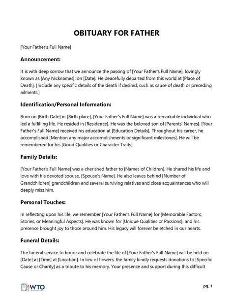 Father's Obituary Examples 123