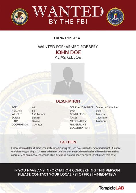 FBI Most Wanted List Template Guide