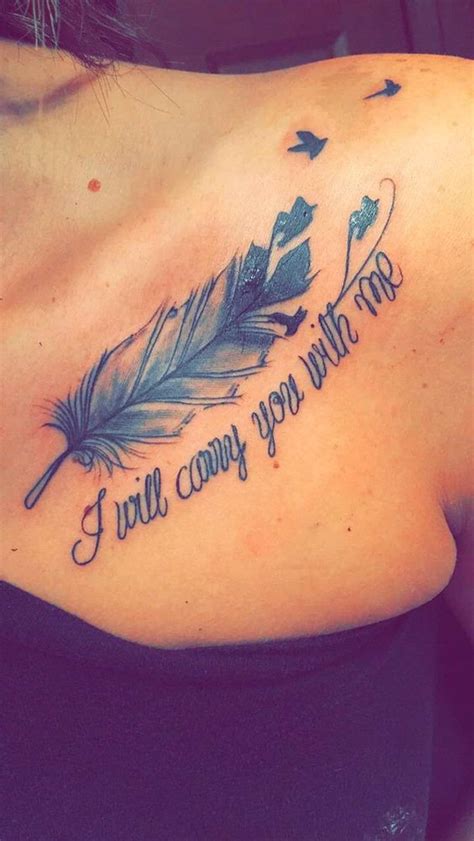 Feather with quote tattoo stencil design