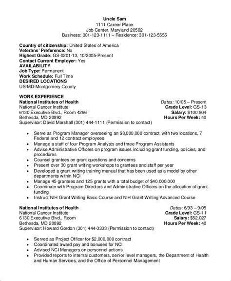 Federal Resume Template Word Sample