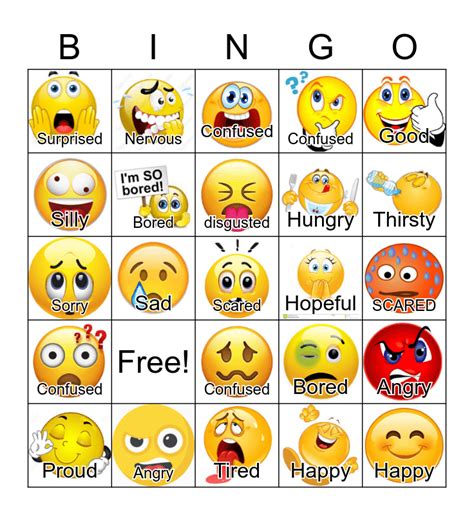 Feelings Bingo Emotions