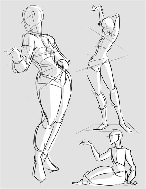 Female body pose drawing with simple shapes