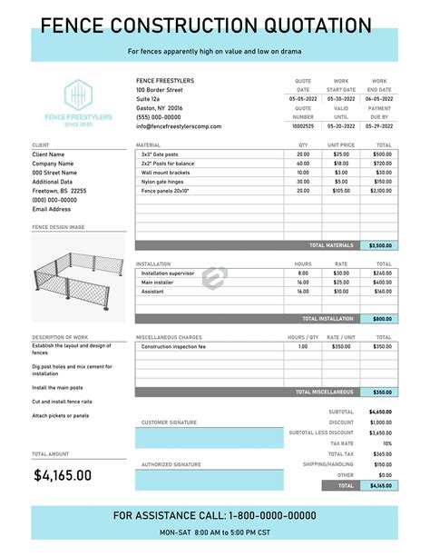 Fence Estimate Template Excel Sample