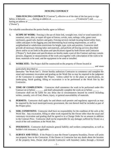 Fencing installation contract template sample