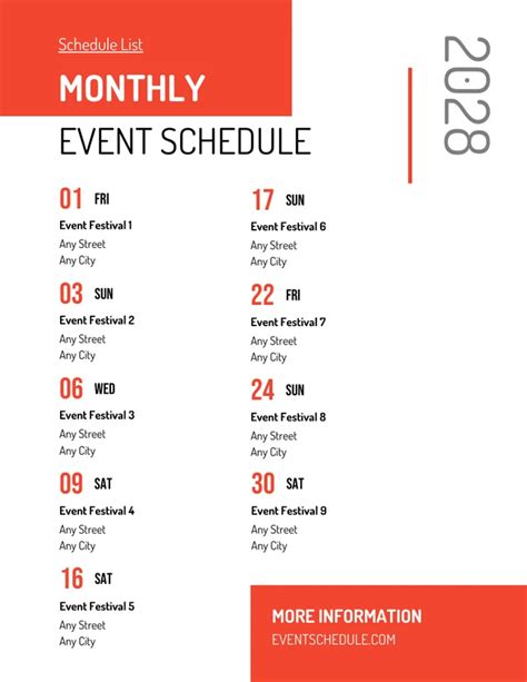 Festival Event Schedule Template