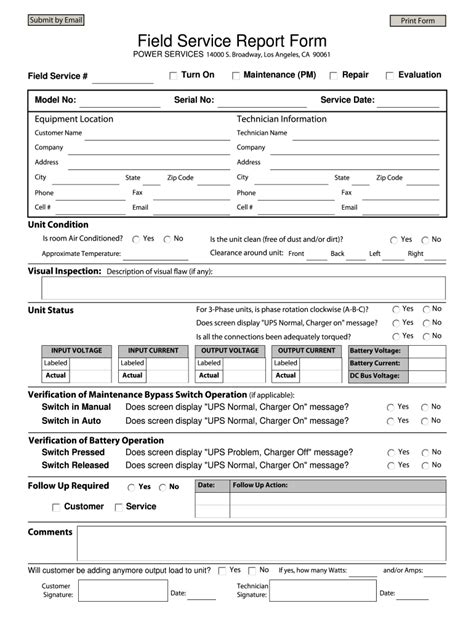 Field Service Report Template Sample