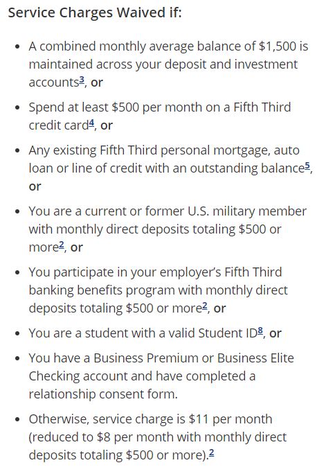 Fifth Third Bank Fees and Charges