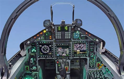 A fighter jet cockpit showing the instrument panel