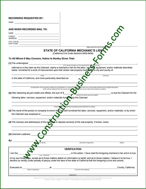 Filing Mechanics Lien Form