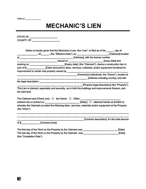 Filing Mechanics Lien Form