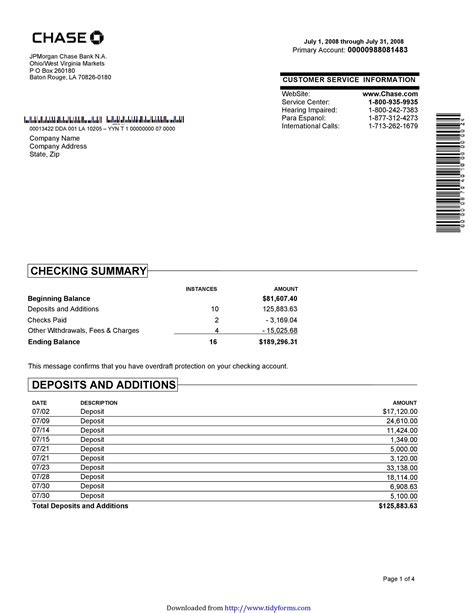 Example of a Fillable Bank Statement Template