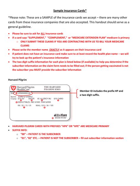 Filling Out Insurance Card Template