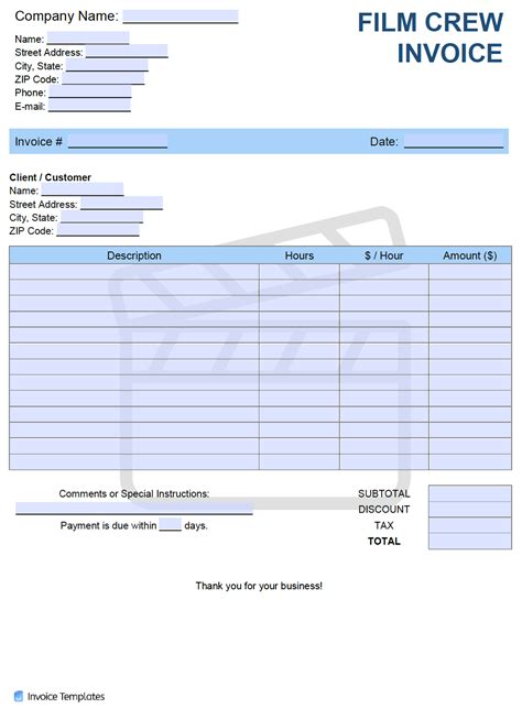 Film Crew Invoice Format