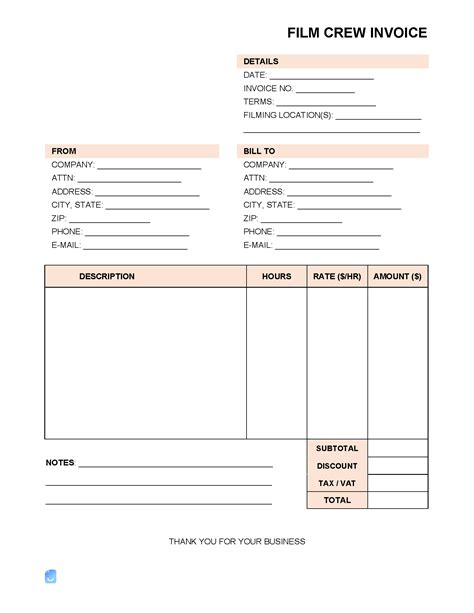 Film Crew Invoice Sample