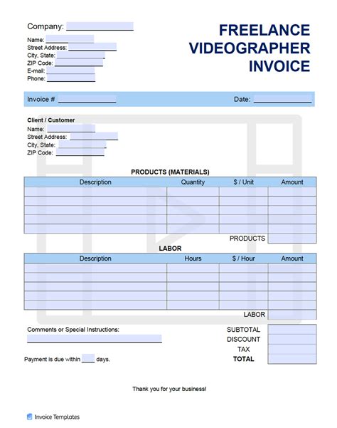 Film Production Invoice Template Example