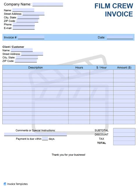 Film Production Invoice Template Requirements