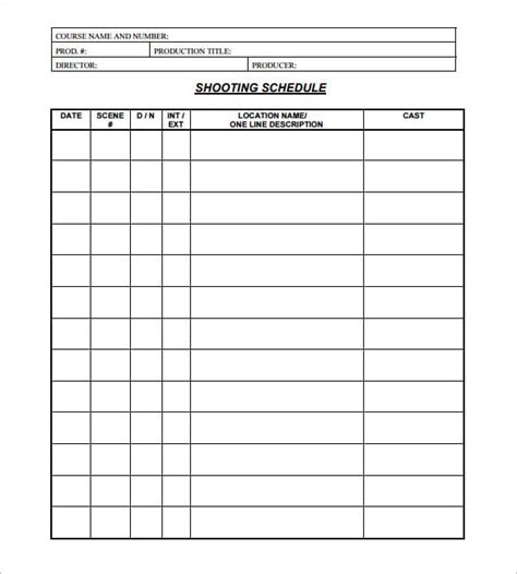 Film Shooting Schedule Template Doc